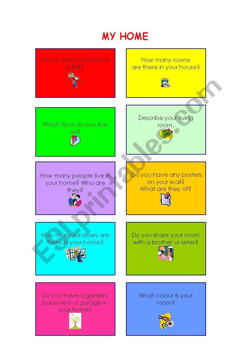 My home: speaking cards worksheet