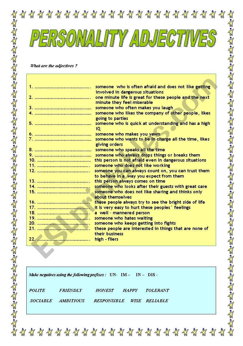 Personality adjectives worksheet