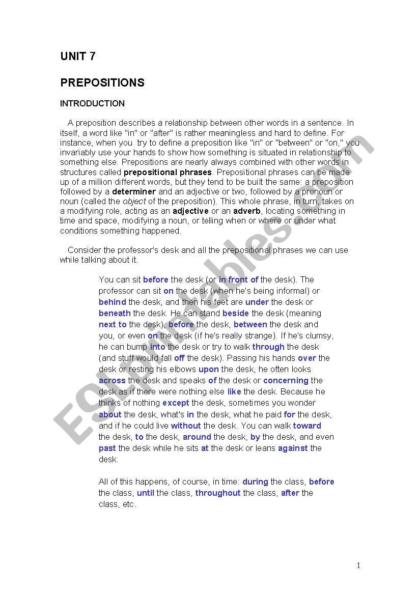 PREPOSITIONS worksheet