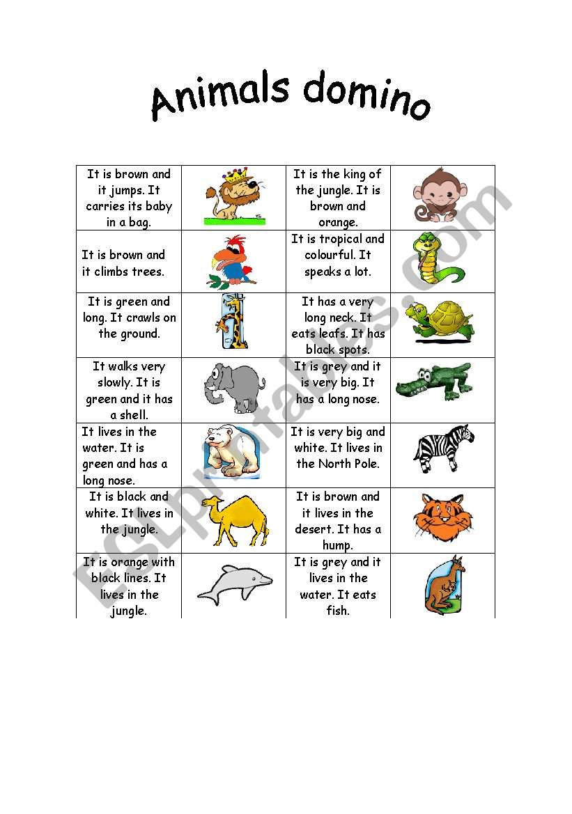 Animals domino game worksheet