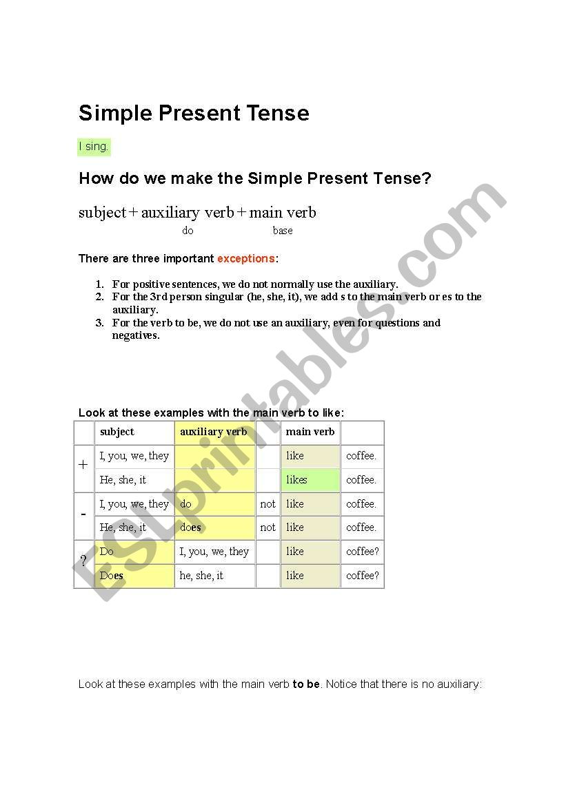 Simple present worksheet