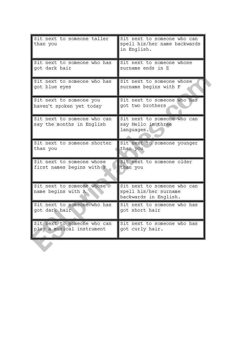 Sit next to someone who.... worksheet