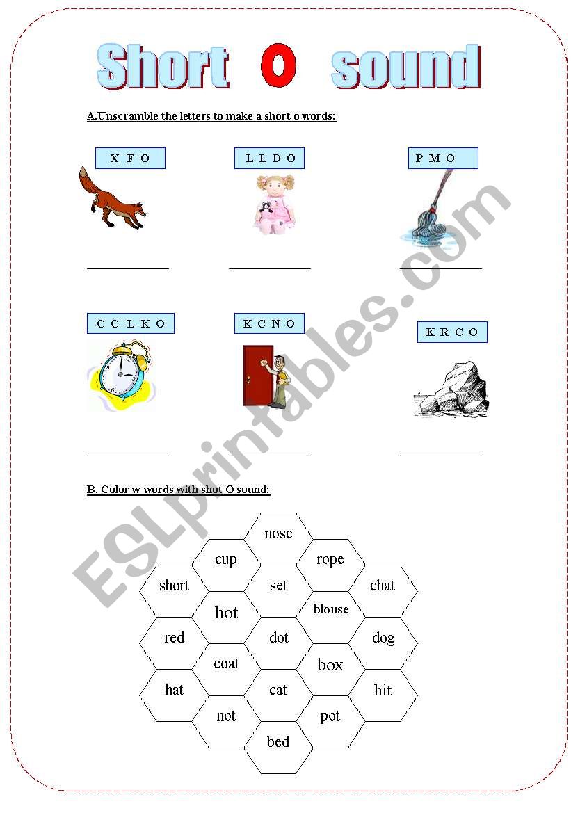 Short O sound worksheet