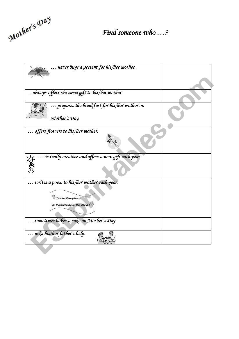 Mothers Day worksheet