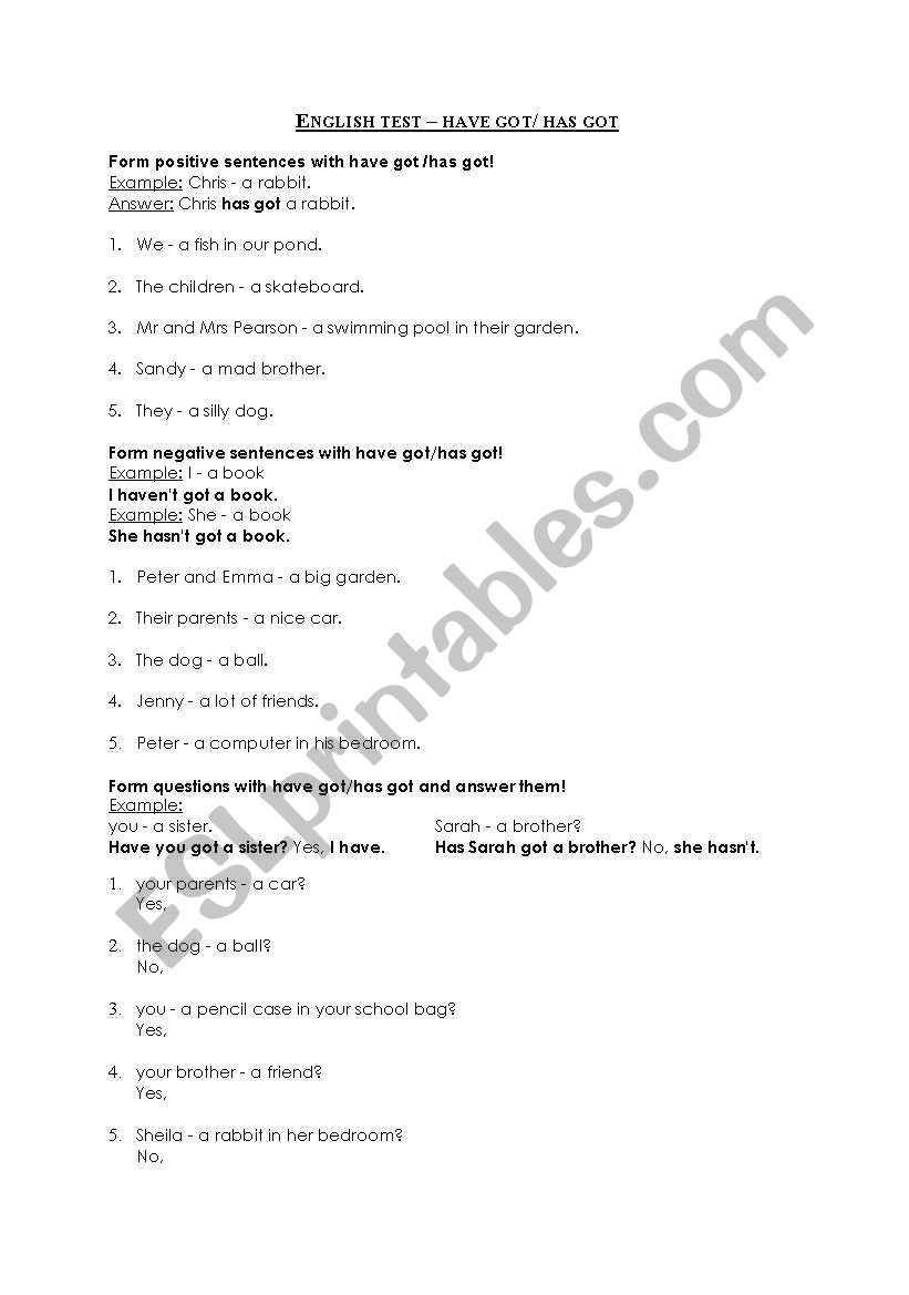 have got/has got worksheet