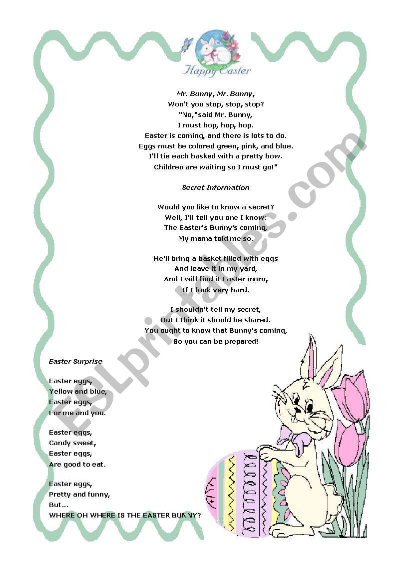 easter poems2 worksheet