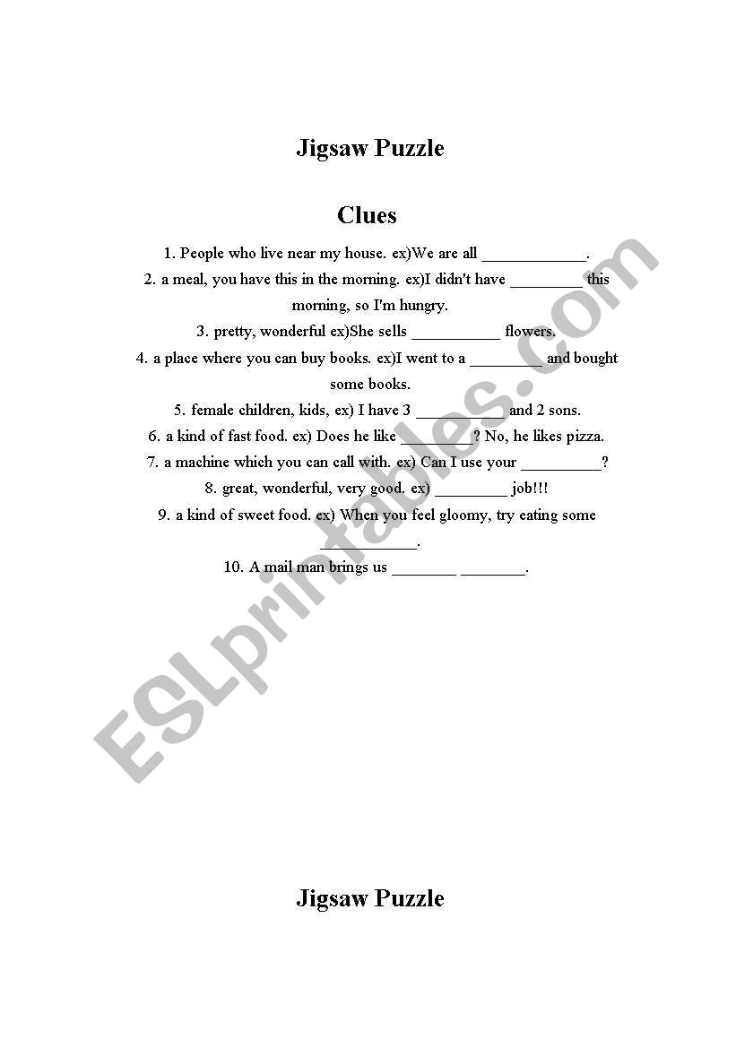 Jigsaw Puzzle worksheet