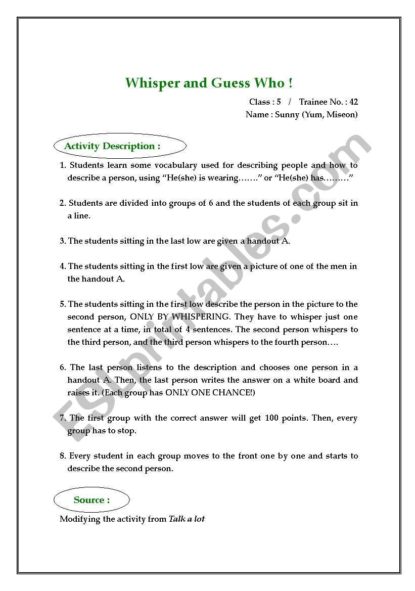 whisper and guess who worksheet
