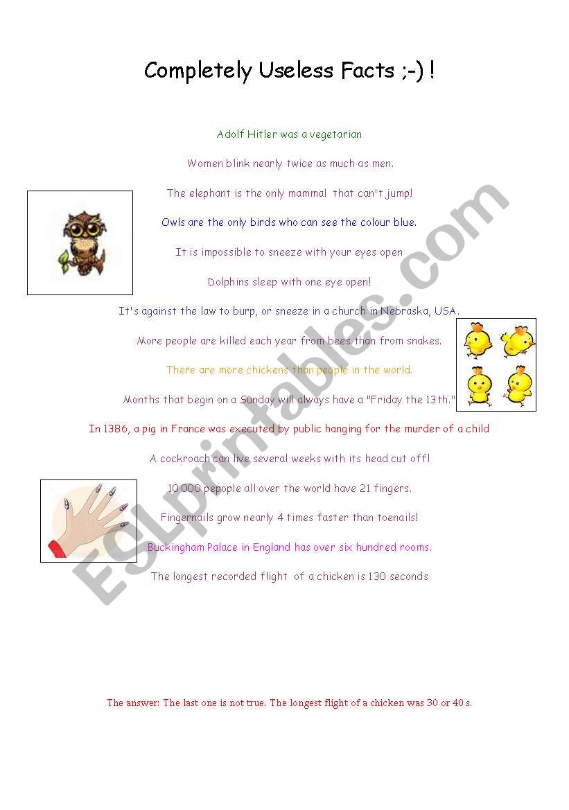 uselese facts worksheet
