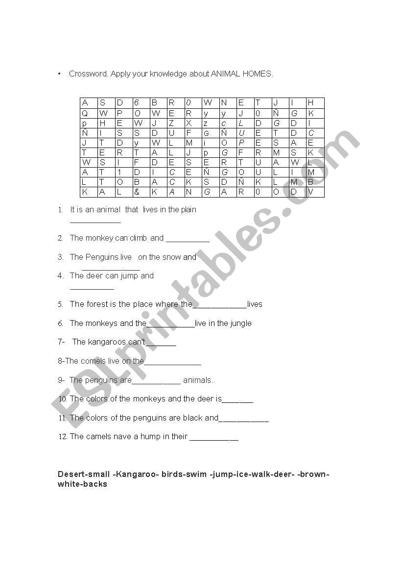 Animal Crossword worksheet