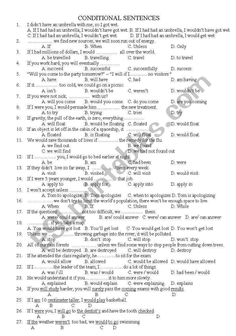 conditional worksheet