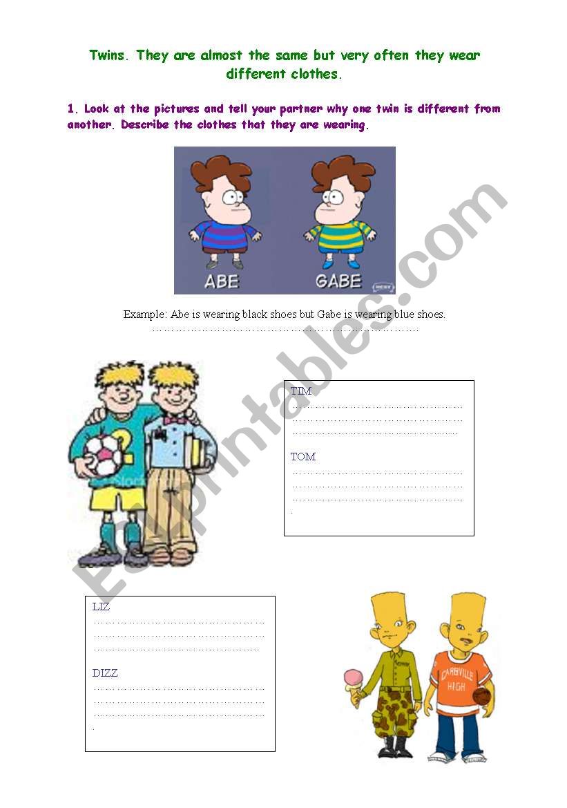 Different clothes worksheet