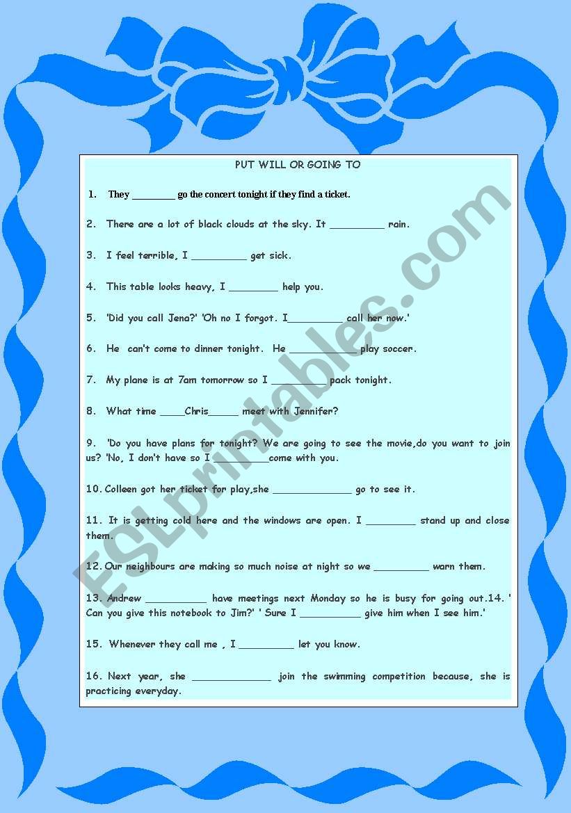 will going  worksheet