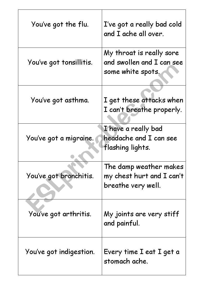 symptoms and illnesses worksheet