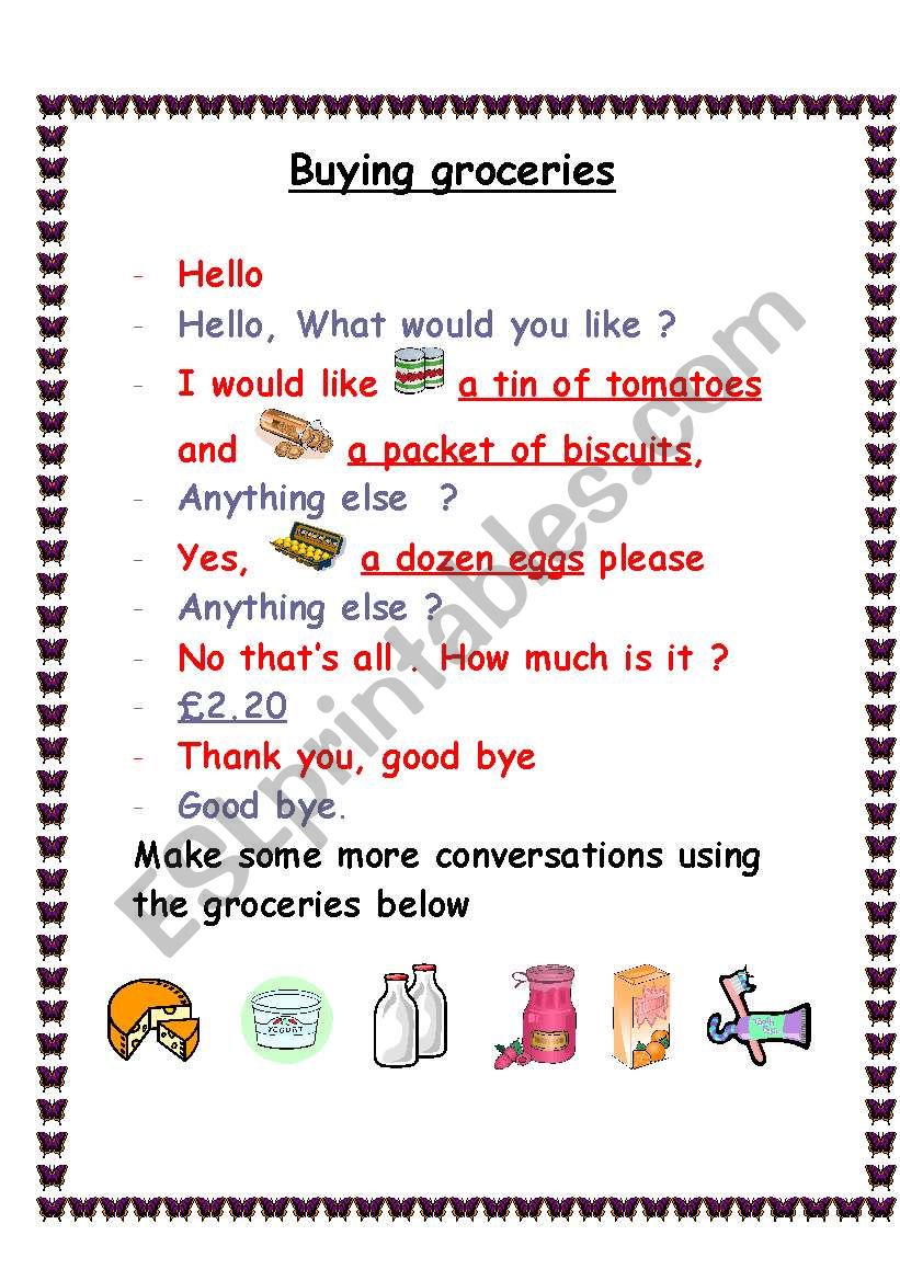 Buying groceries worksheet