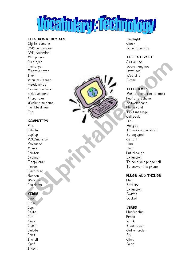 vocabulary: technology worksheet