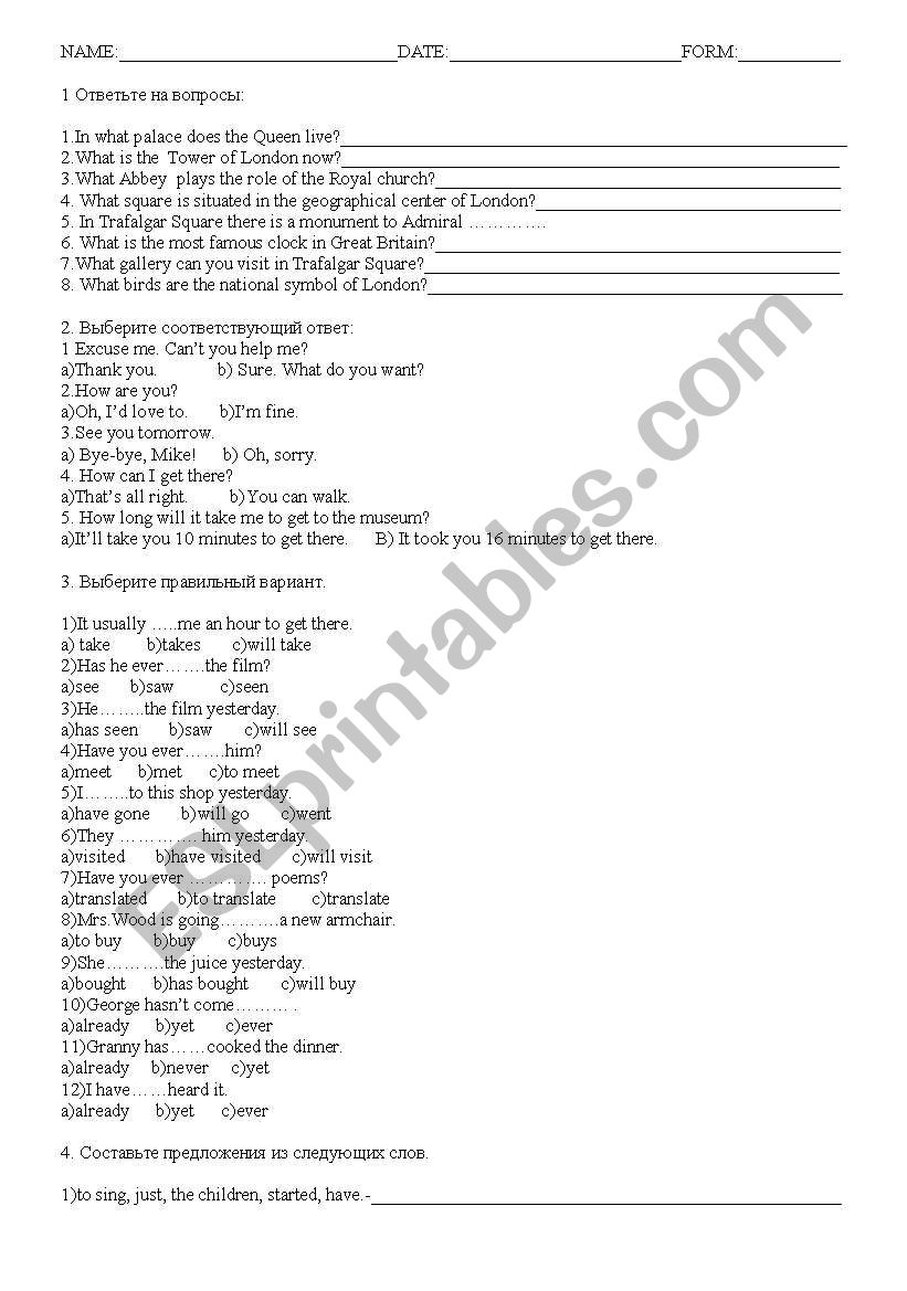 London worksheet