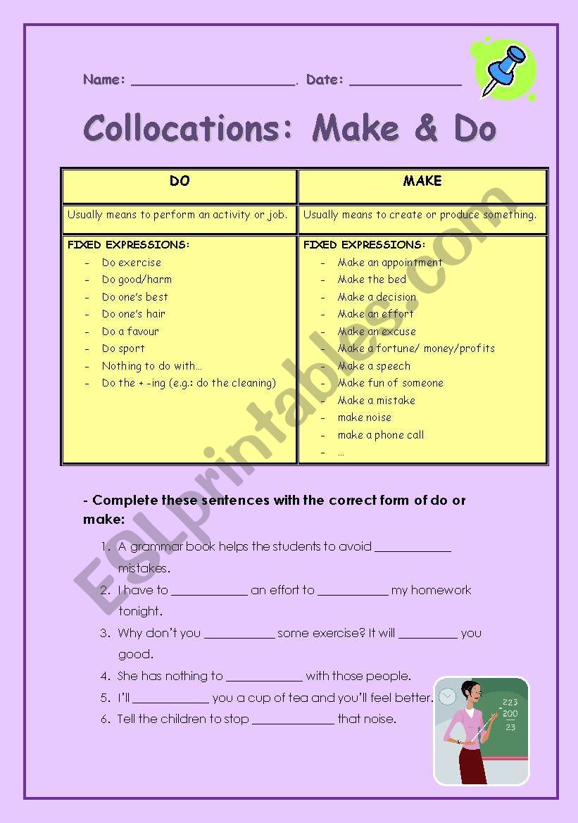Collocations with MAKE & DO worksheet
