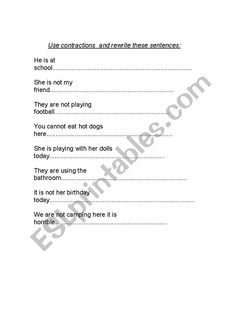 contractions worksheet