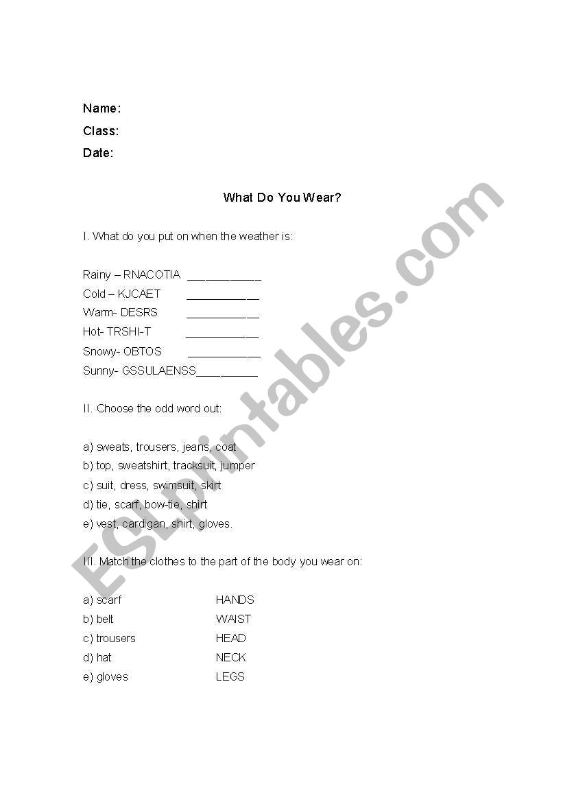 clothes worksheet