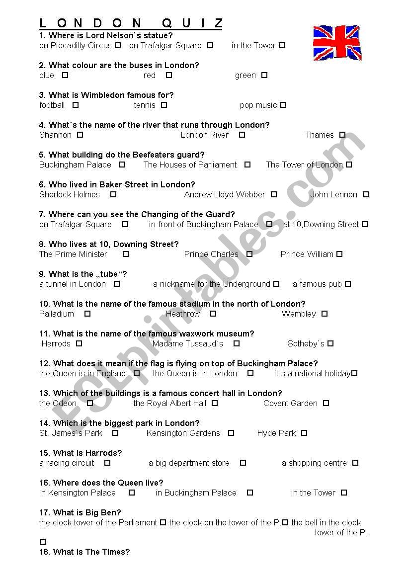 London Quiz worksheet