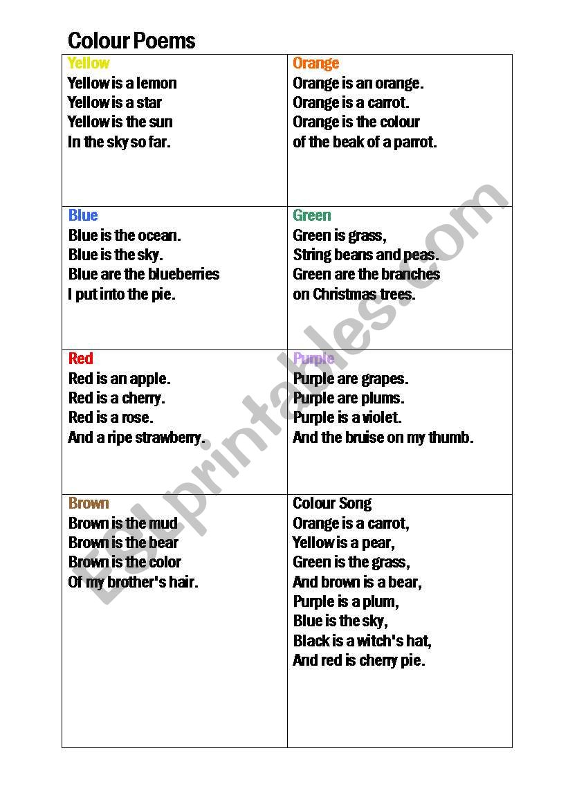 Colour poem worksheet
