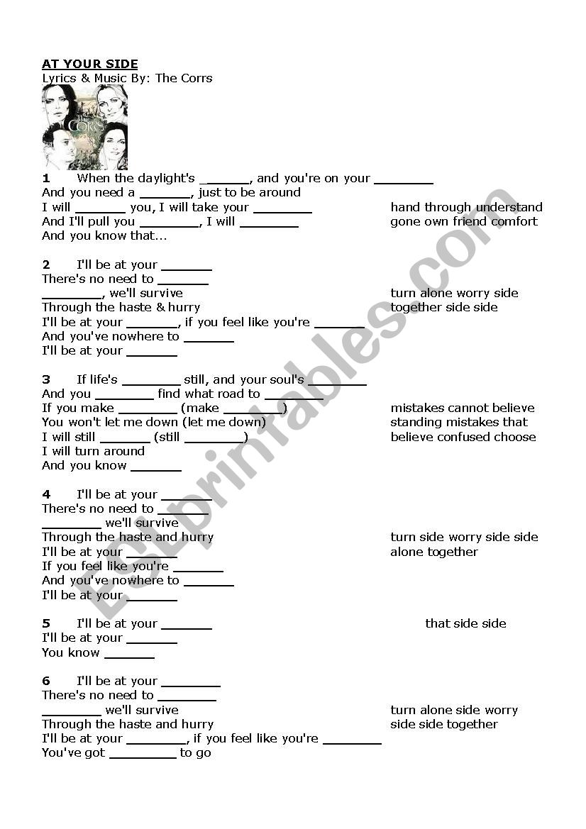 AT YOUR SIDE- THE CORRS worksheet