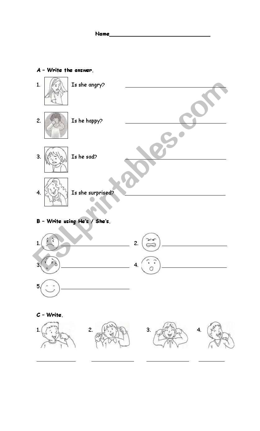 Feelings and body parts worksheet