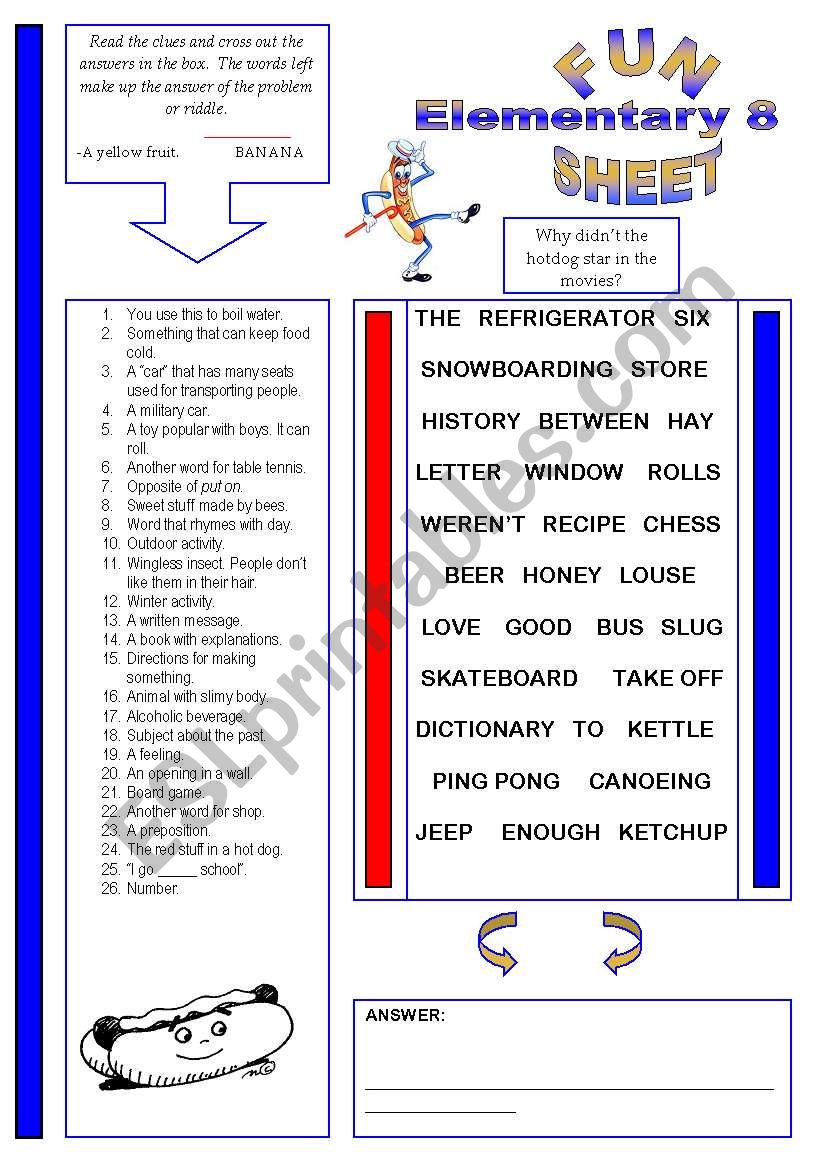 Fun Sheet Elementary 8 worksheet