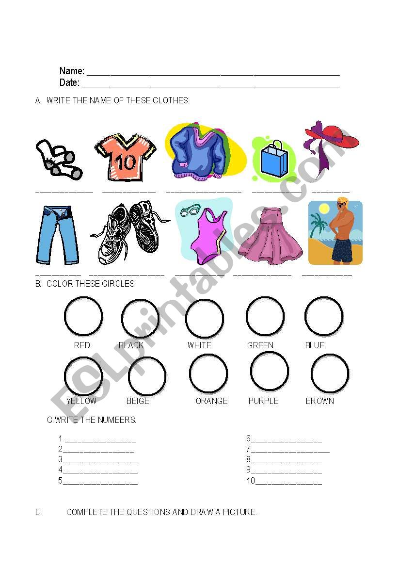CLOTHES-COLORS-NUMBERS-MONTHS worksheet