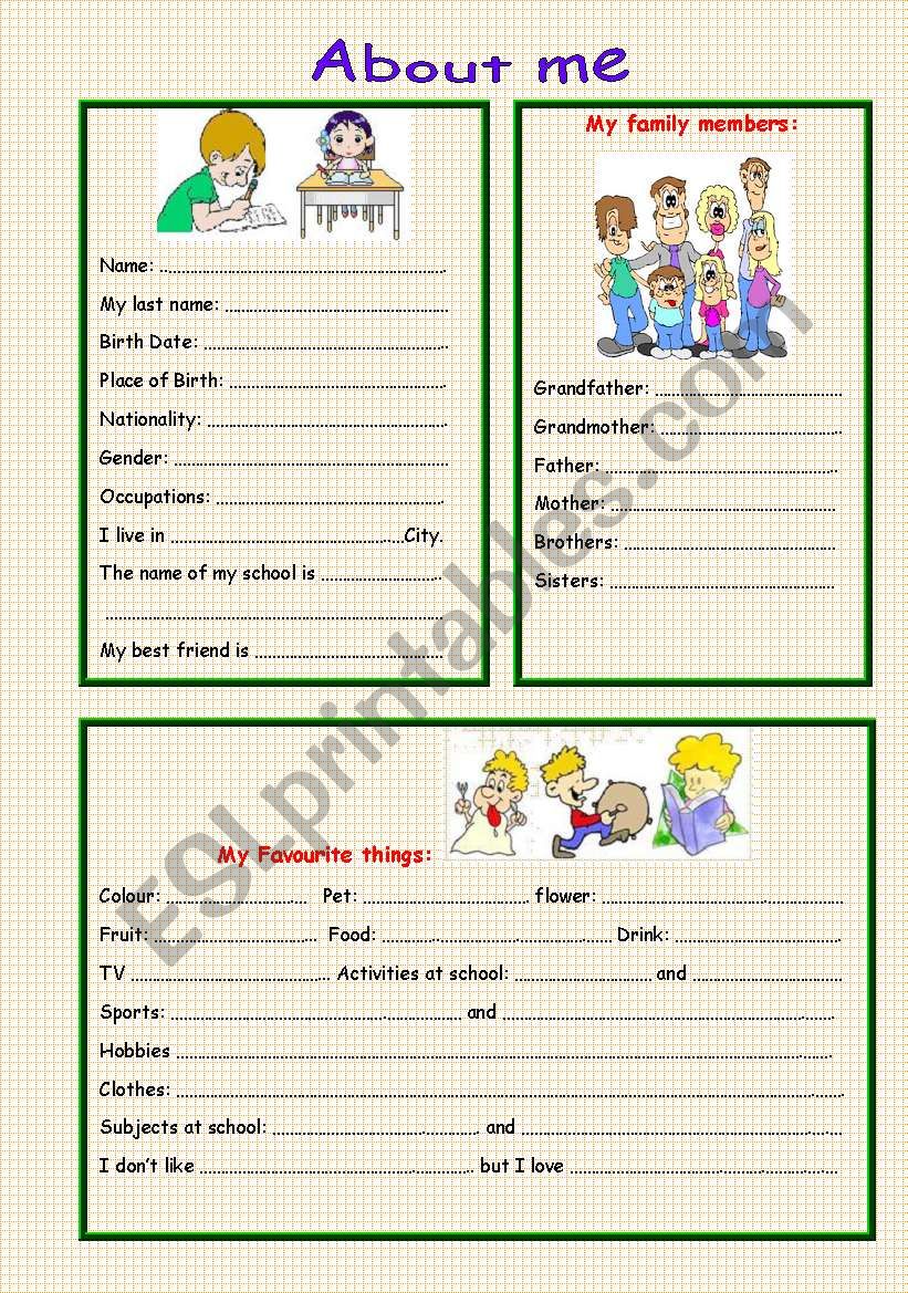 About me worksheet
