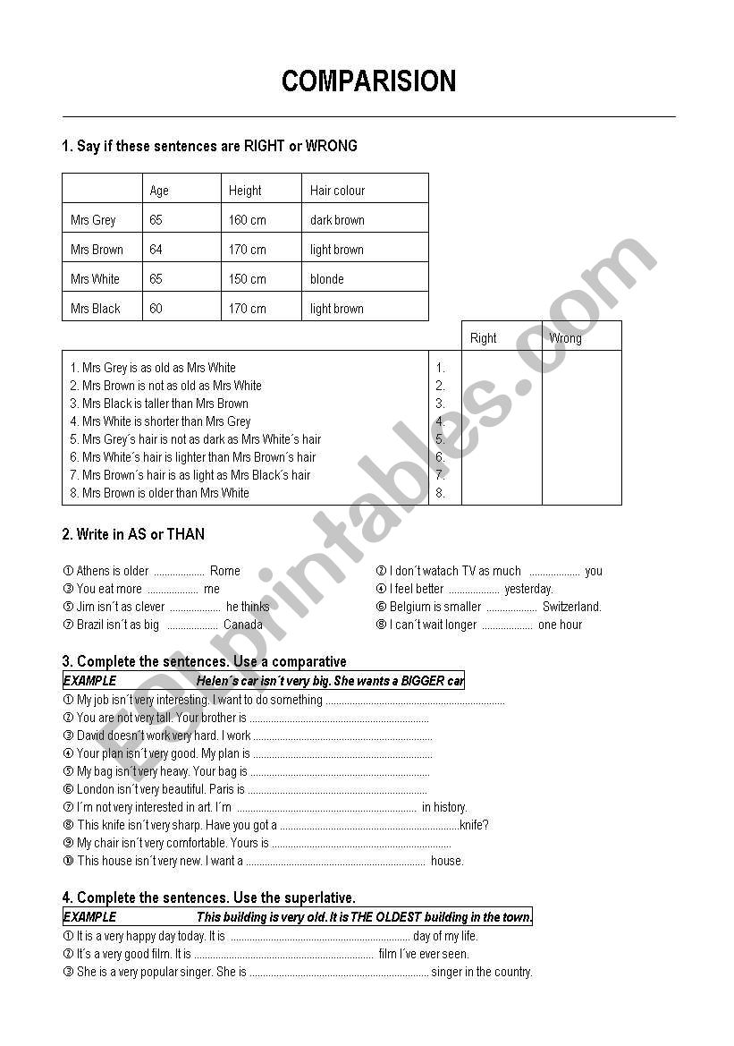 comparatives worksheet