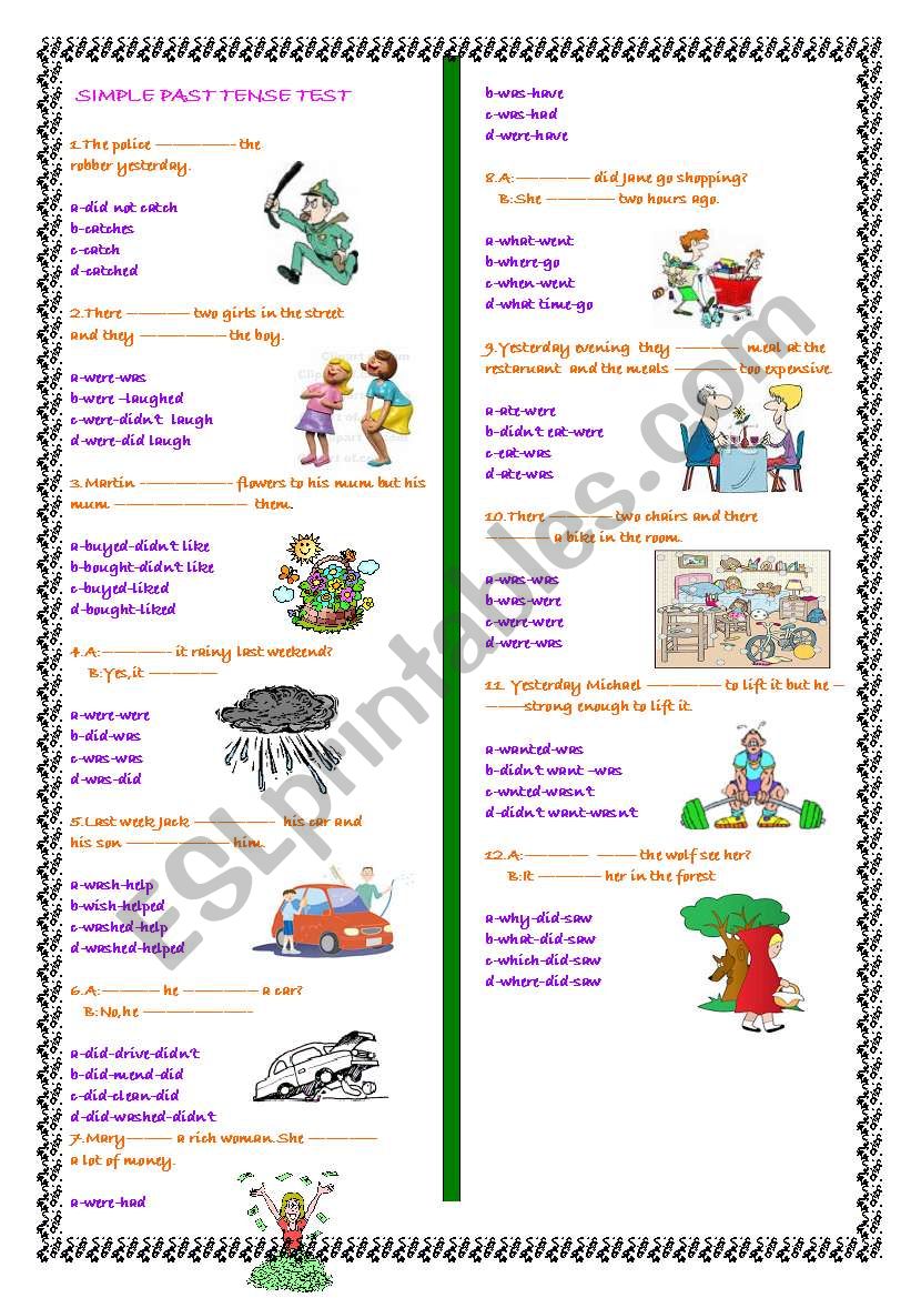 simple past tense test worksheet