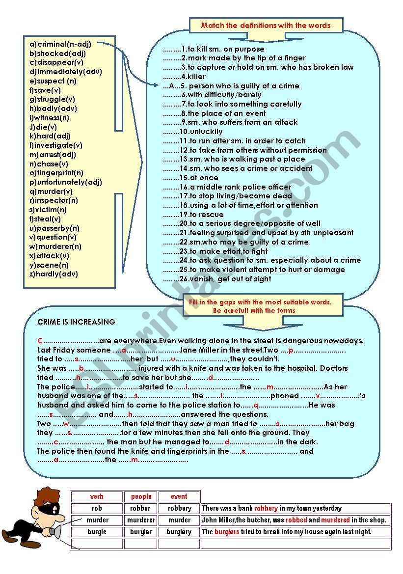 crime vocabulary worksheet