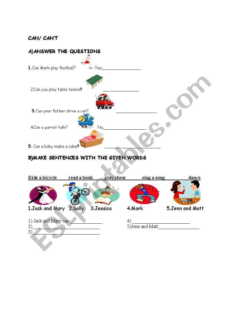 CAN/ CANT worksheet