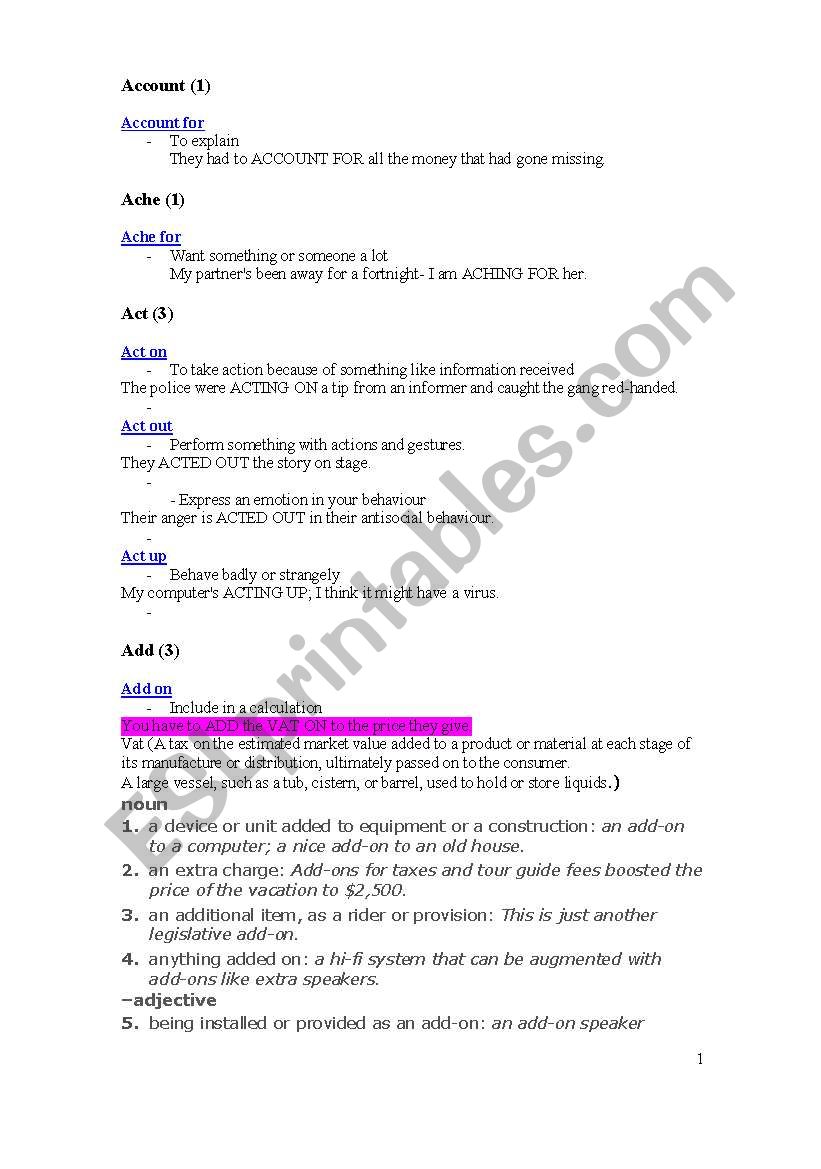 Phrasal Verbs worksheet