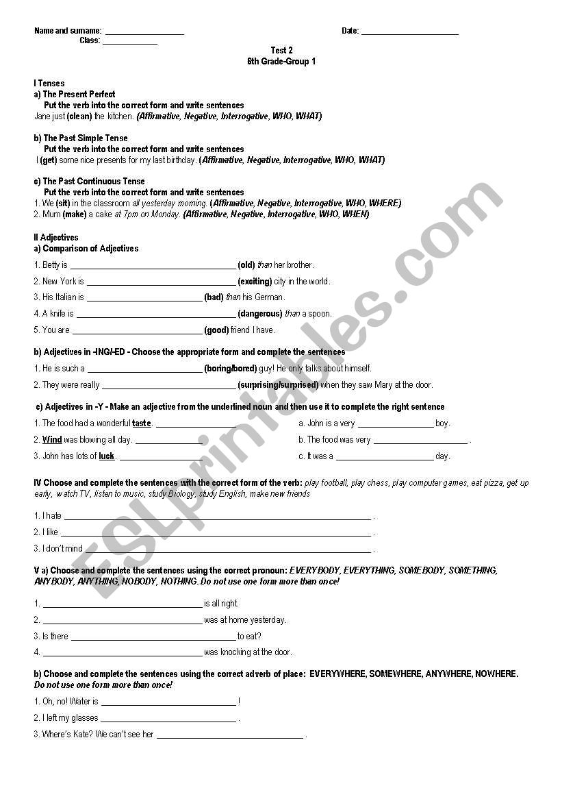 Test_6th_Grade_Group_1 worksheet