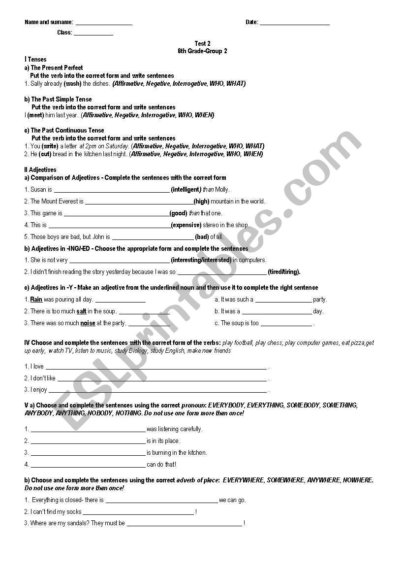 Test_6th_Grade_Group_2 worksheet