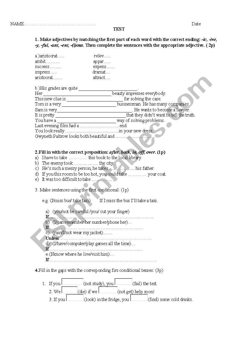 First conditional +adjectives formation test