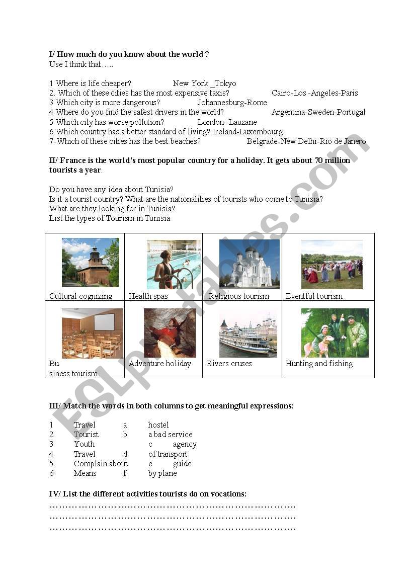 worksheet on tourism worksheet