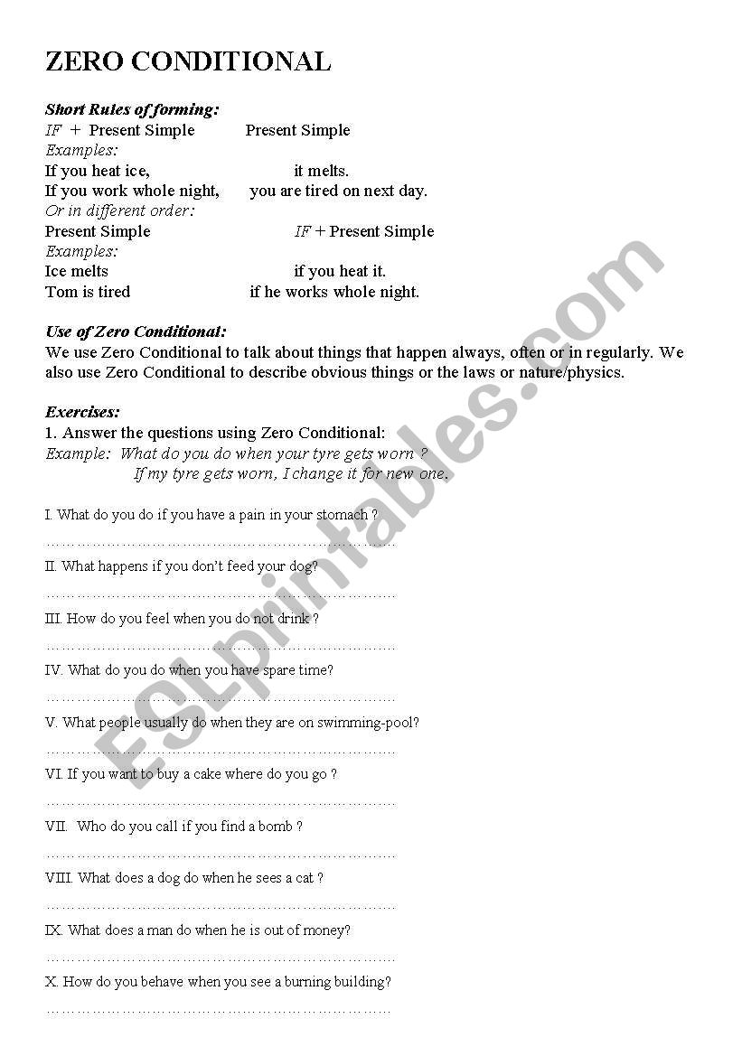 Grammar Zero Conditional worksheet