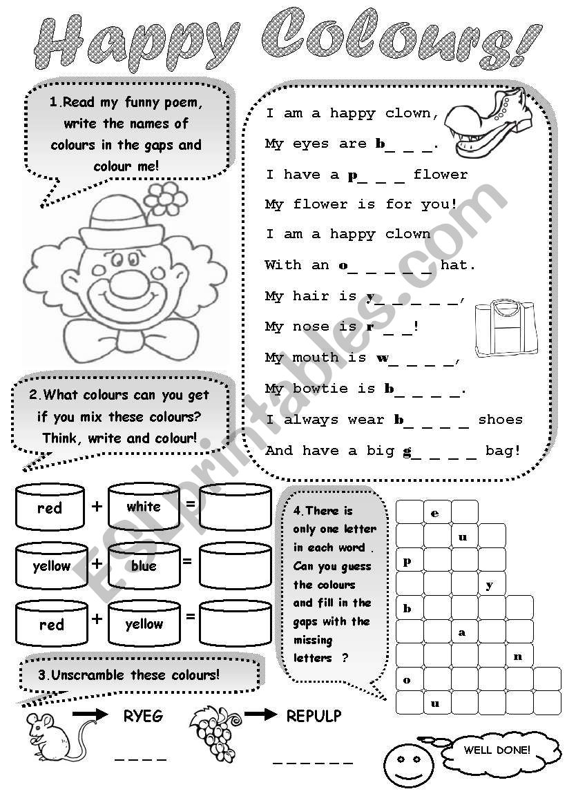 HAPPY COLOURS! - a worksheet for young learners to practise colours