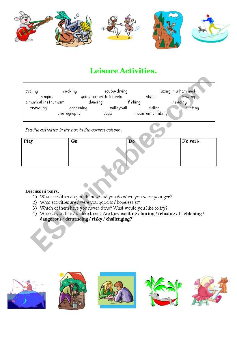 Leisure Activities worksheet