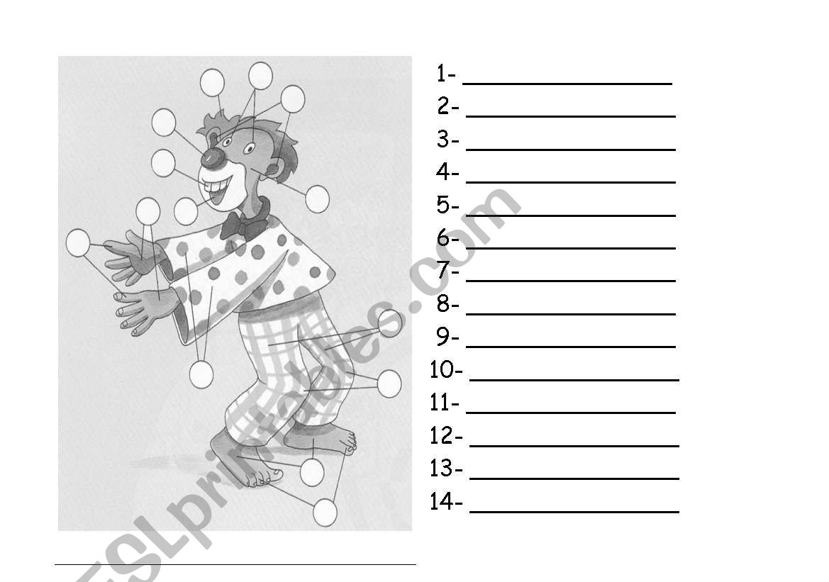 Body Parts Clown worksheet