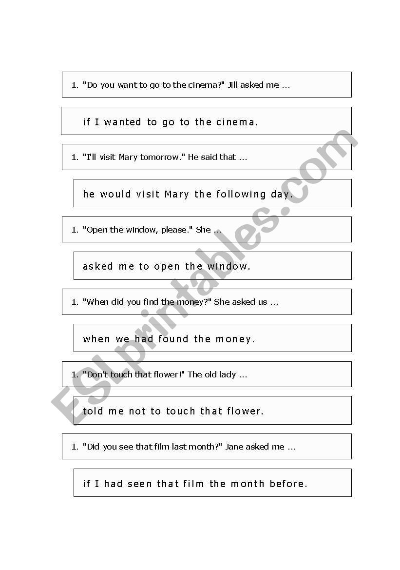 reported speech worksheet