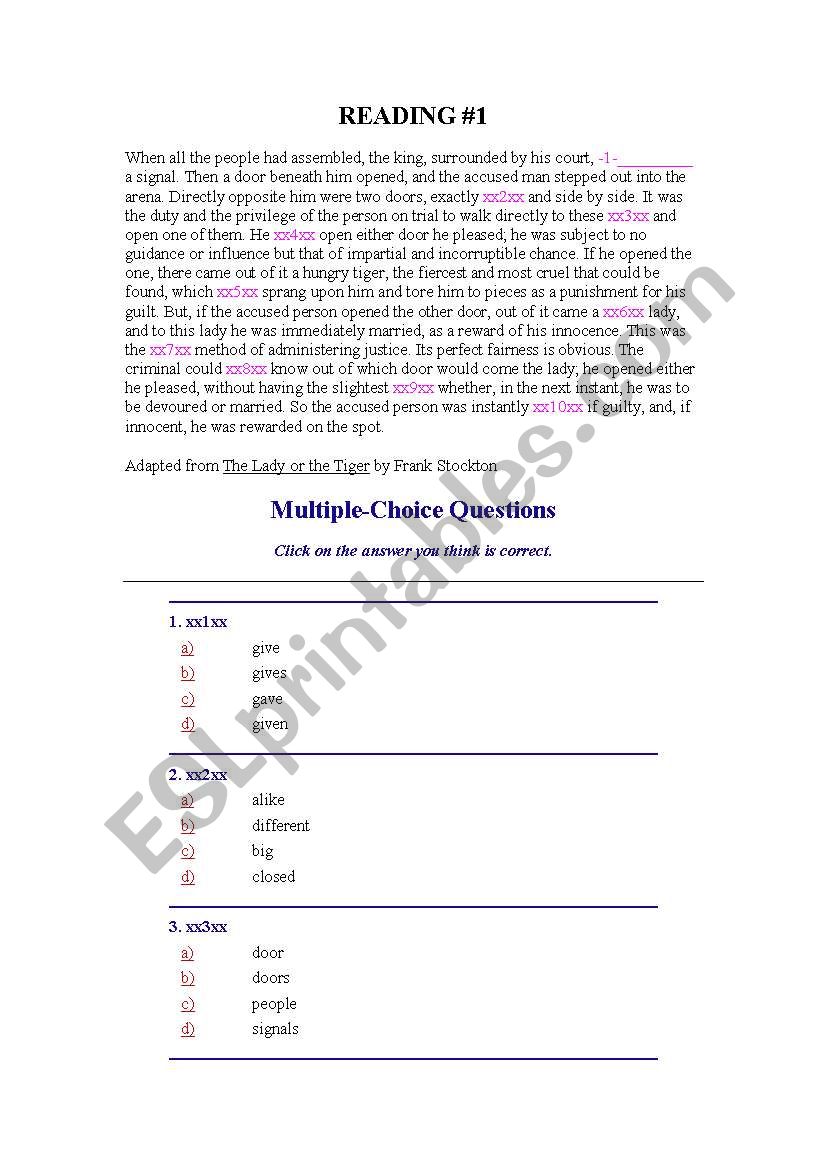 cloze test worksheet