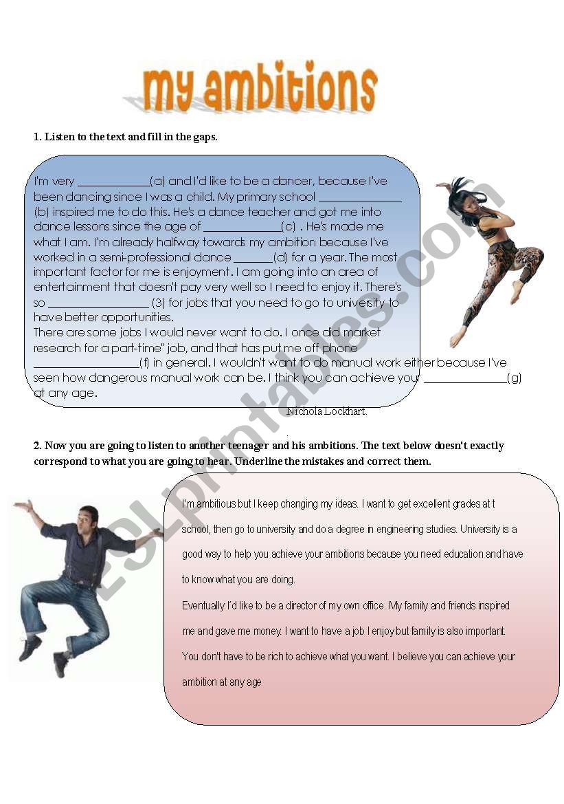 My ambitions worksheet