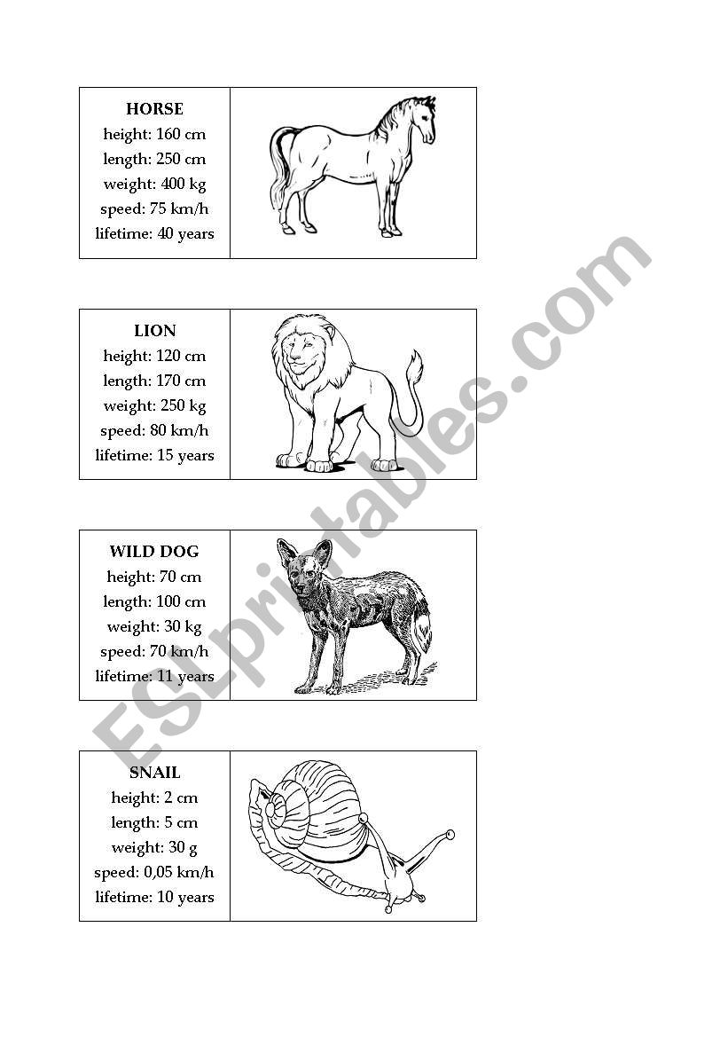 Animals Activity Cards 1 - Comparative