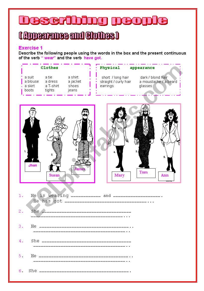 Describing people worksheet