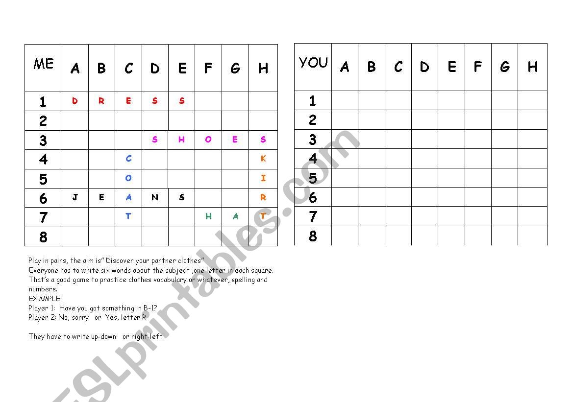 Sink the ship worksheet